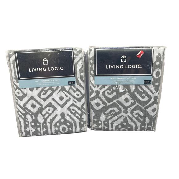 Lot Of 2 Living Logic Indy Gray/White Grommet Top Panel 50”W x 84”L. 953955 {K}. - Picture 1 of 10